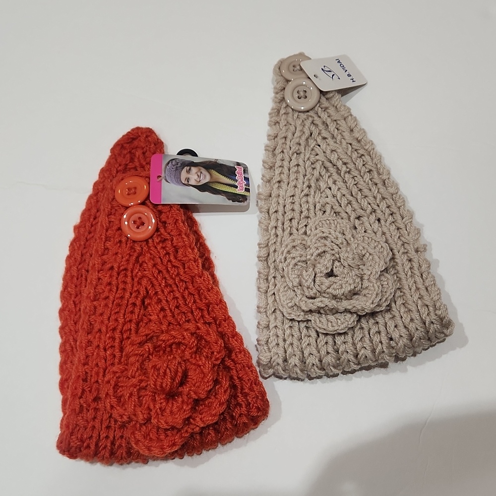 TWO Flower Knit Ear Warmer Headwrap